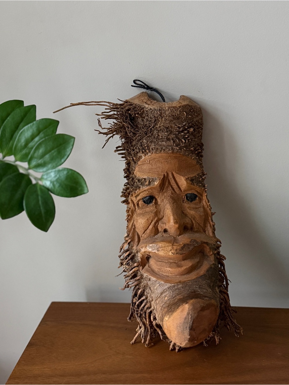 Hand-Carved Brown Wood Face Sculpture Rustic Home Art Tree Spirit Bearded Man - Picture 7 of 7